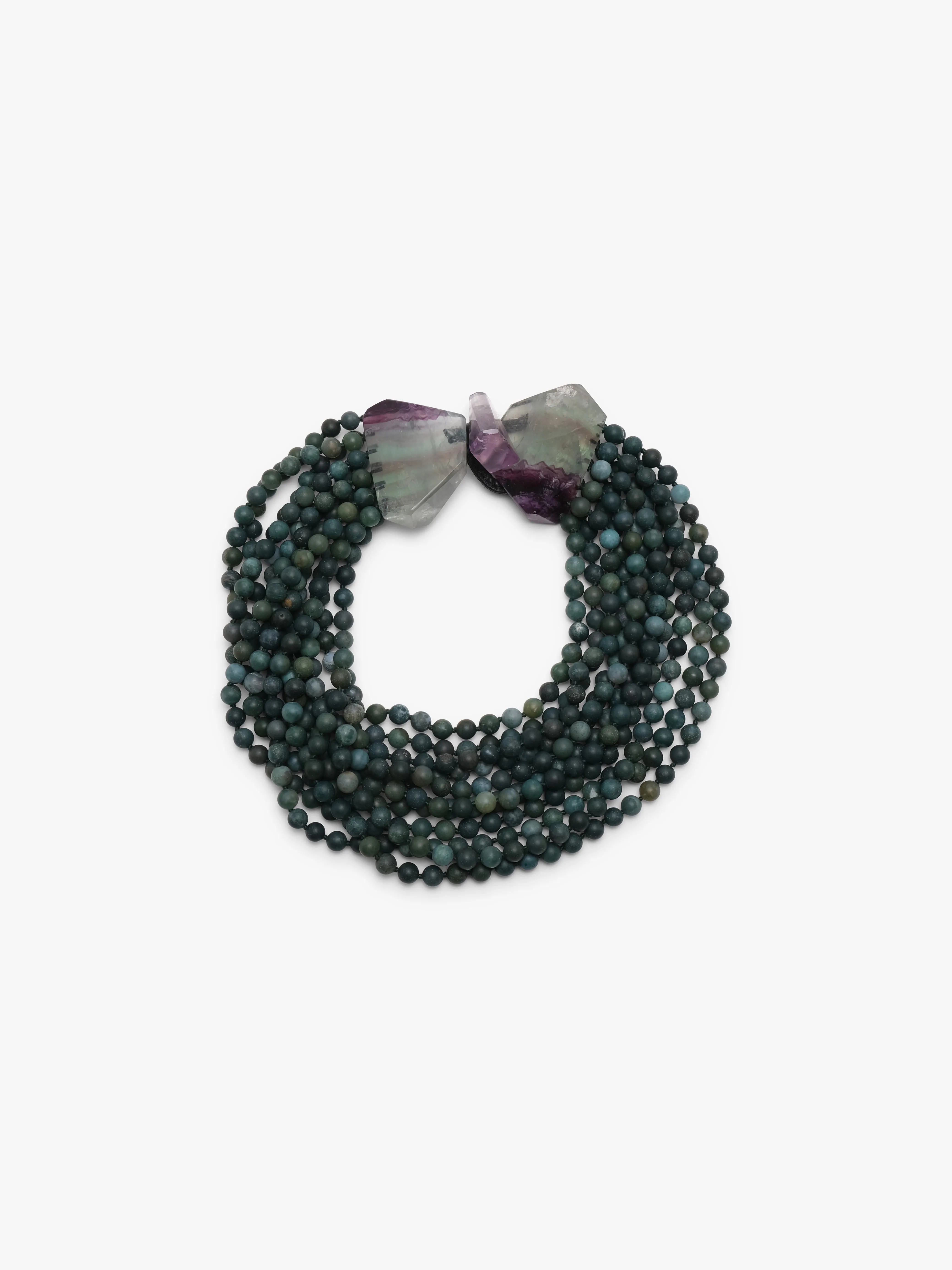 Necklace: agate, amethyst, flourite sold by Monies