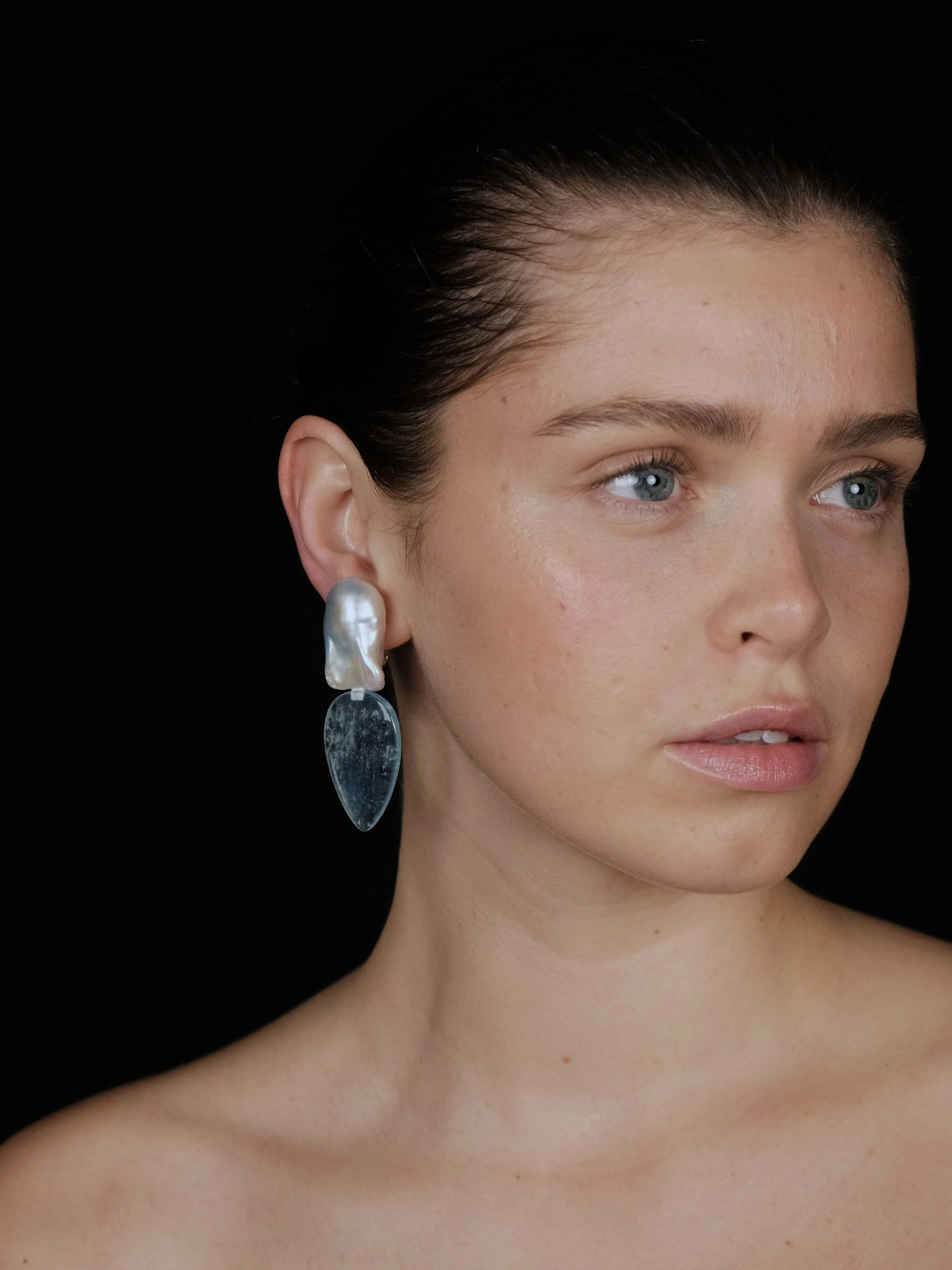 Earrings: baroque pearl, aquamarine sold by Monies product image thumbnail 2