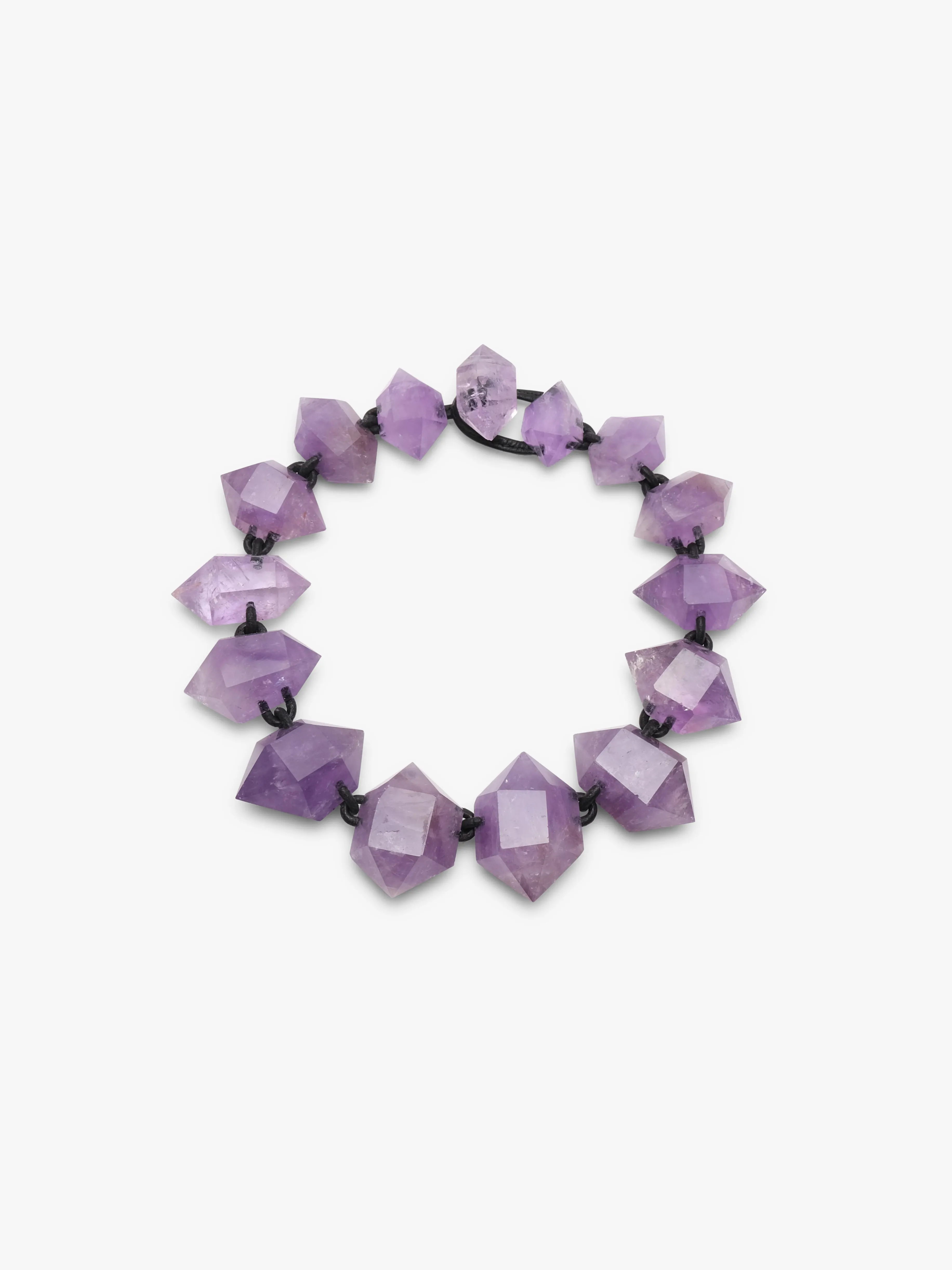 Necklace: amethyst, leather sold by Monies