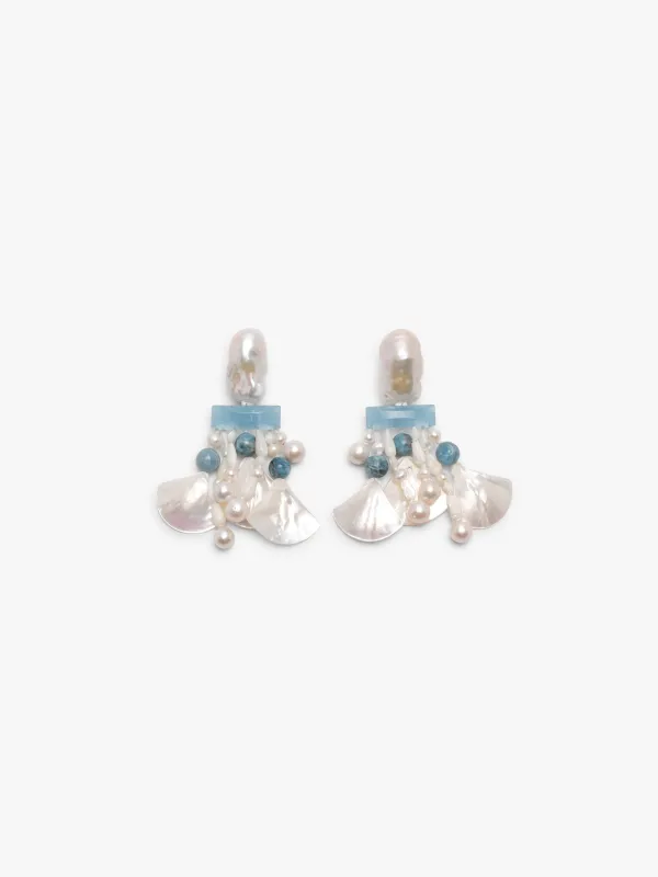 Earrings: pearls, aquamarine sold by Monies