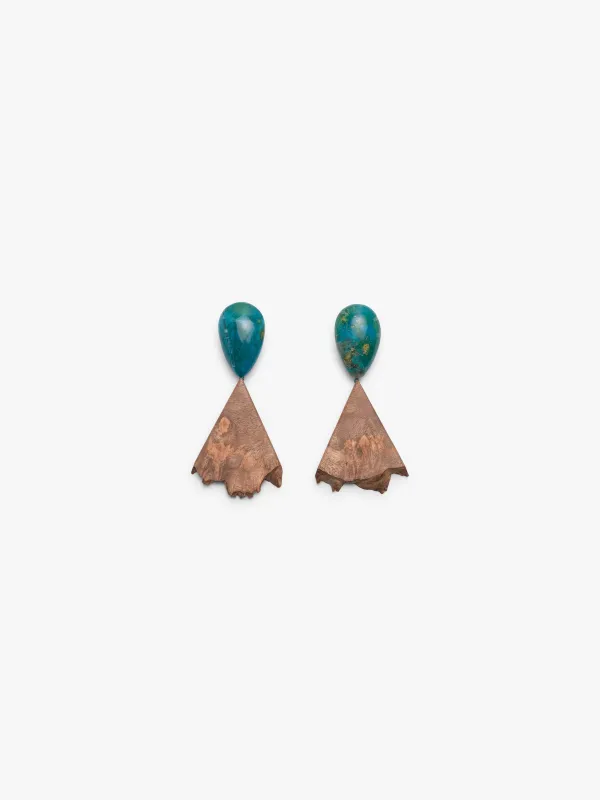 Earrings: chrysocolla, briar wood sold by Monies