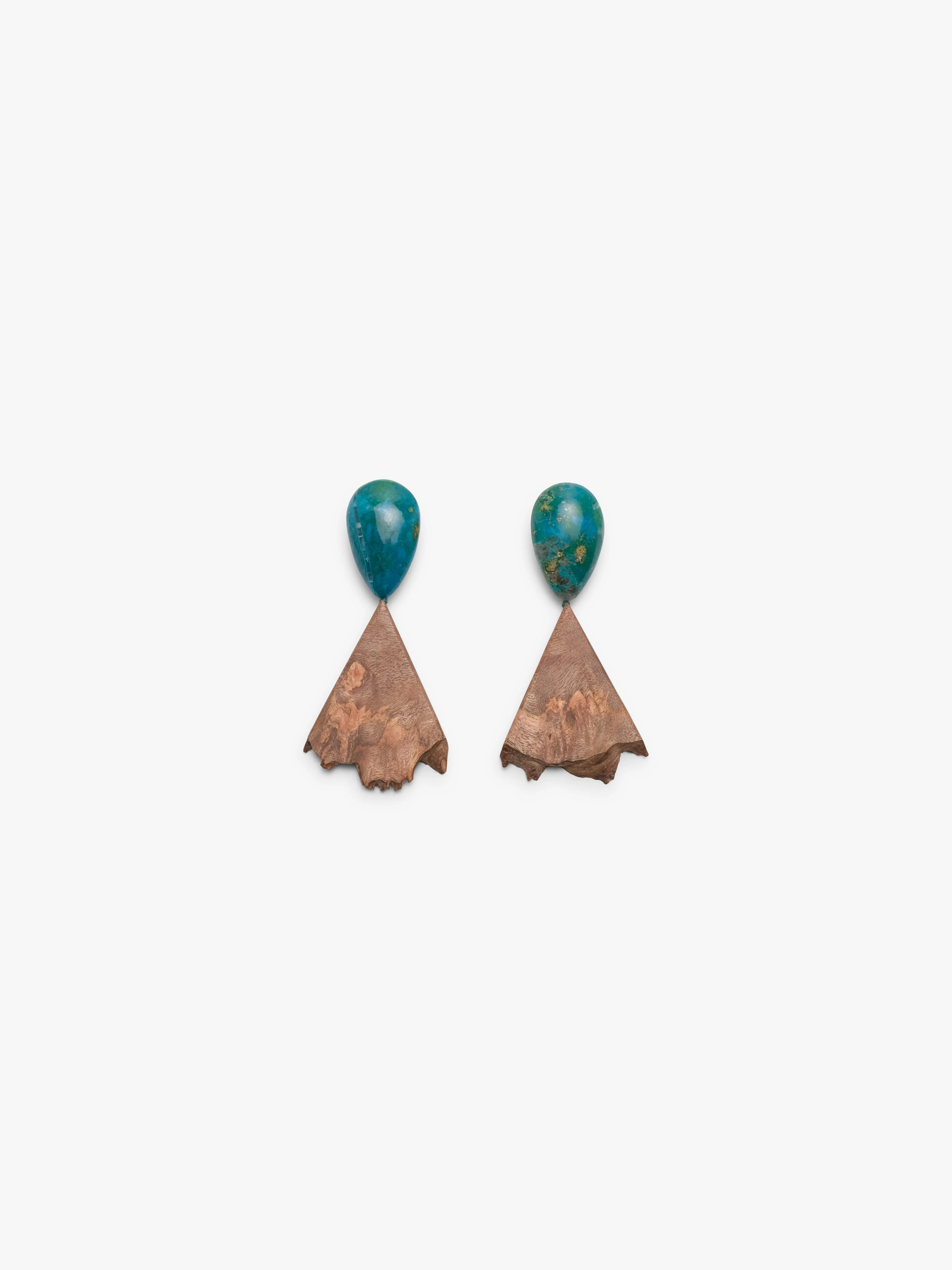 Earrings: chrysocolla, briar wood sold by Monies