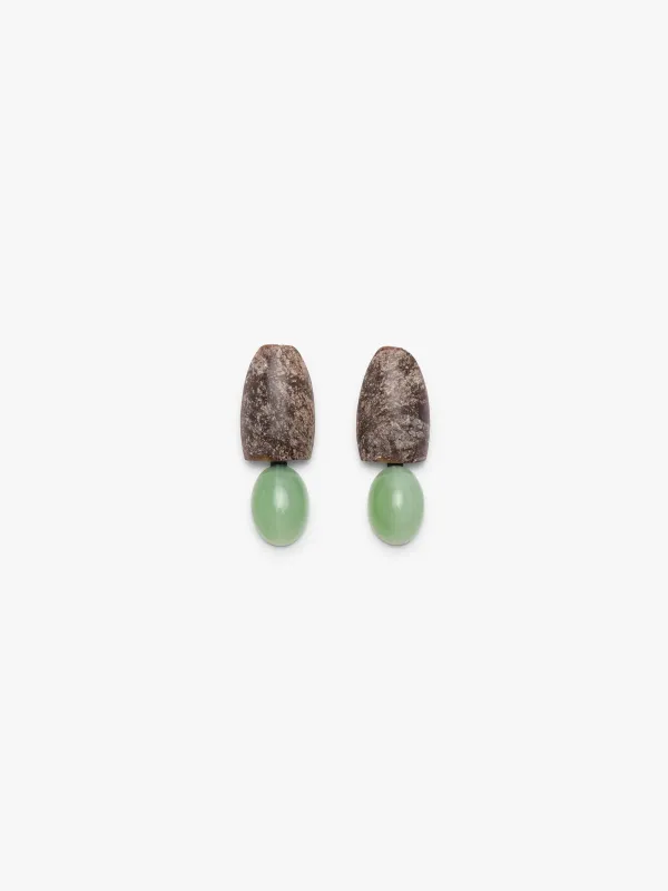 Earrings: jade, agate sold by Monies