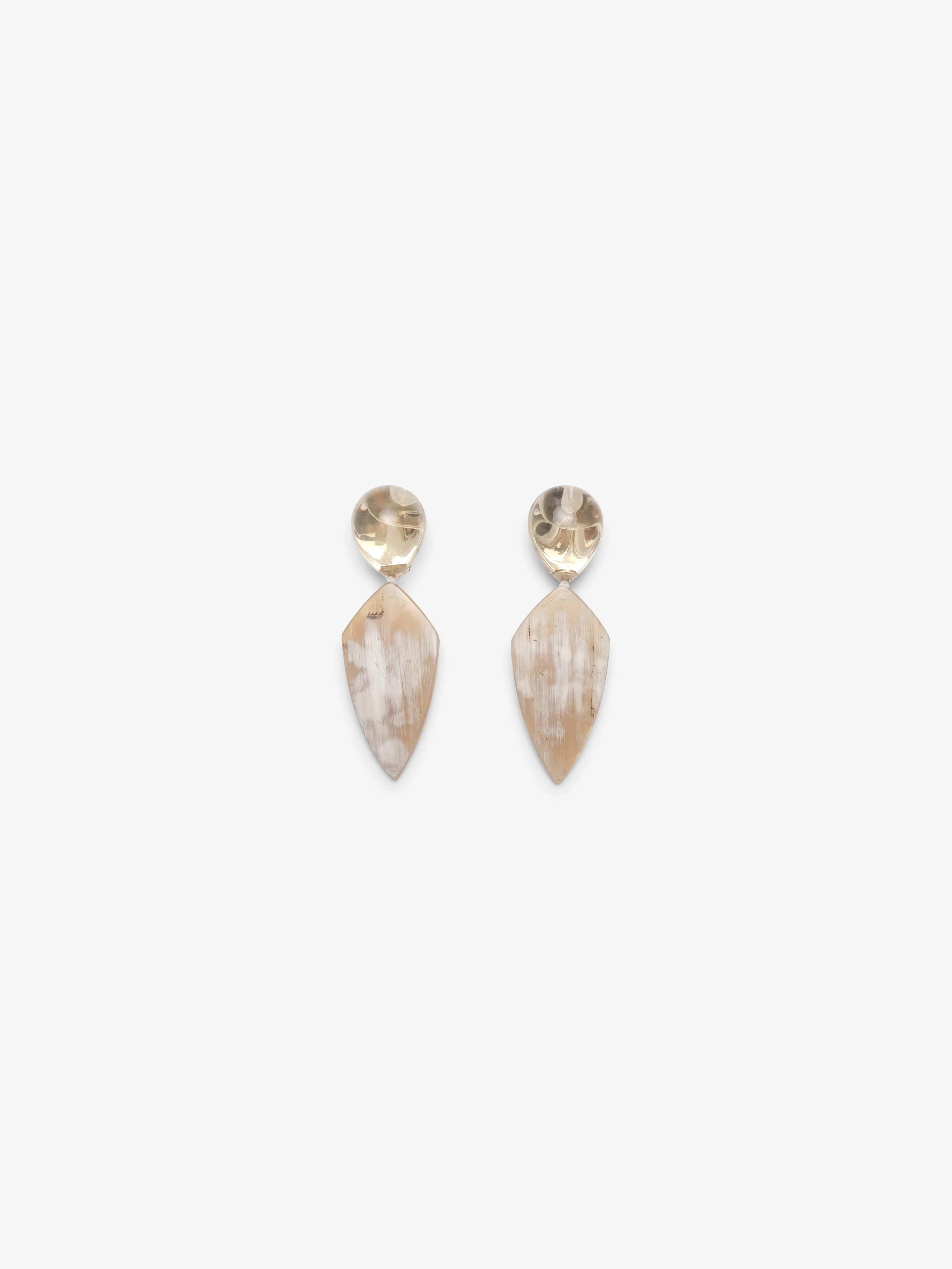 Earrings: lemon quartz, horn sold by Monies