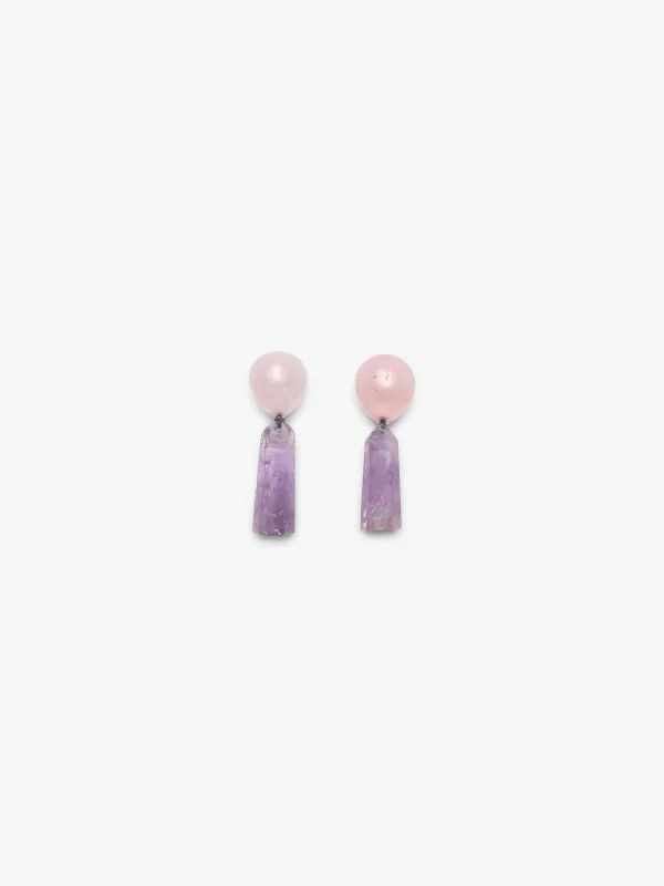 Earrings: amethyst, rosequartz sold by Monies