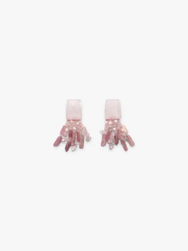 Earrings: diamond quartz, rose quartz, tourmaline sold by Monies