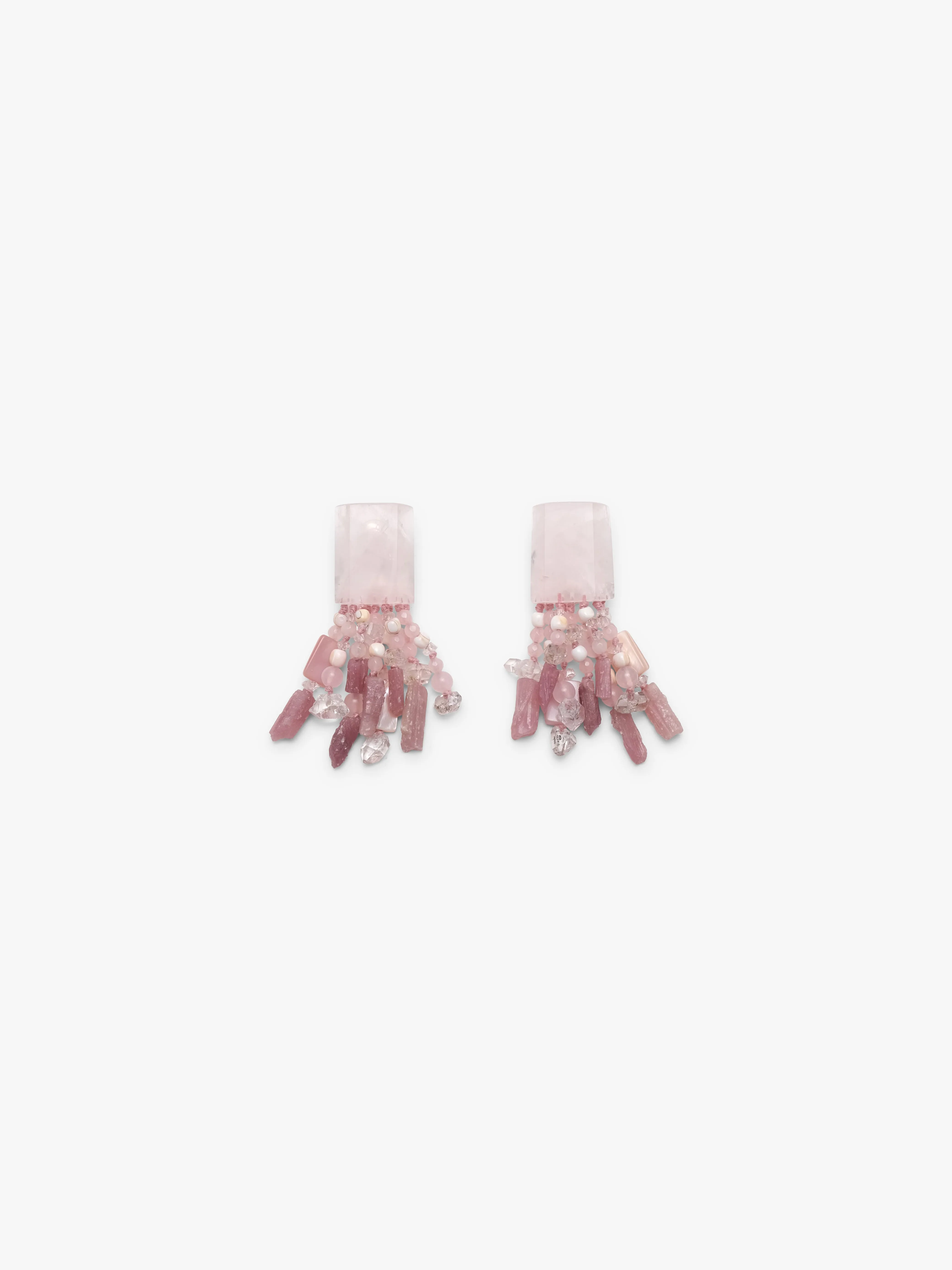 Earrings: diamond quartz, rose quartz, tourmaline sold by Monies