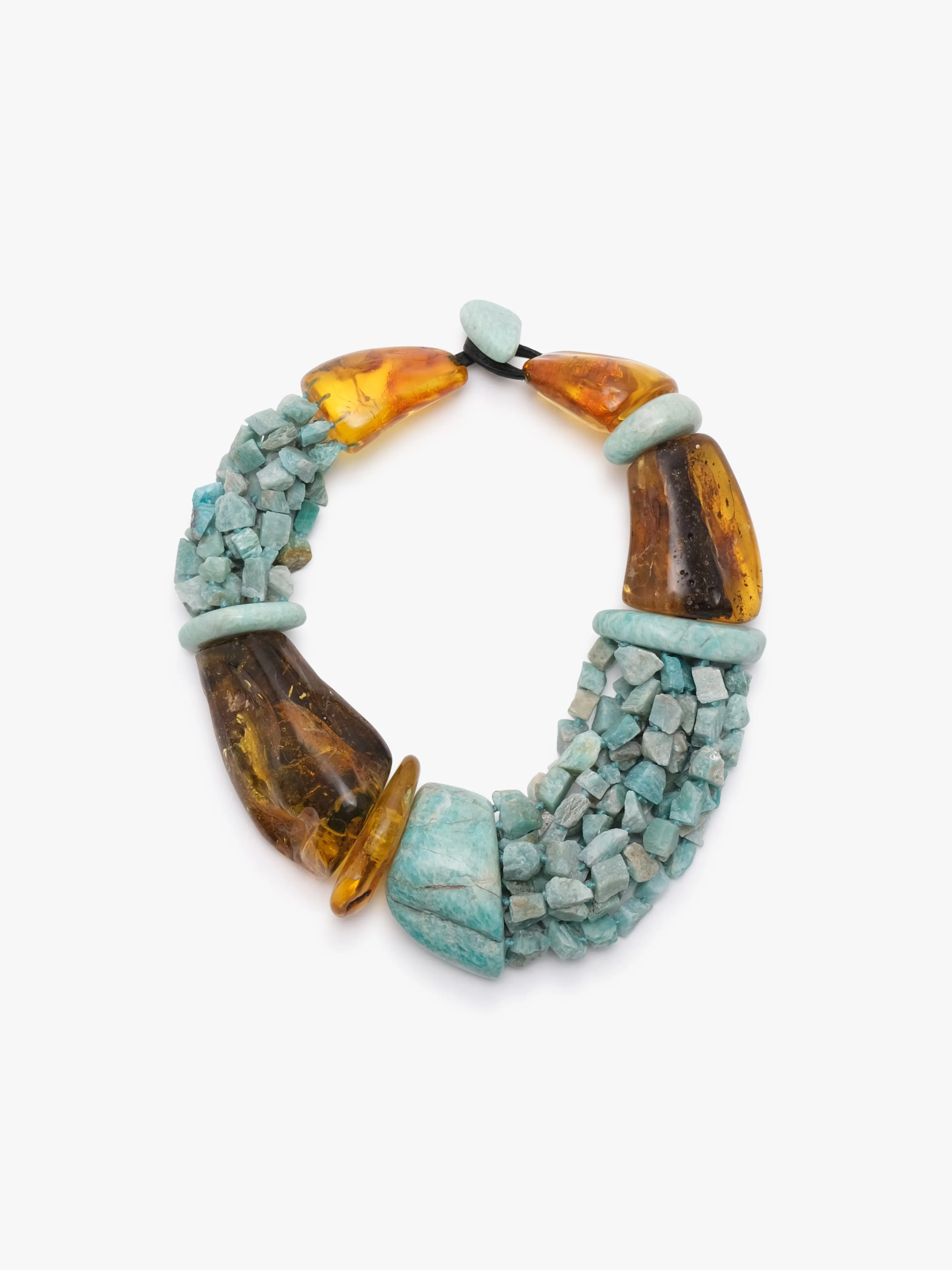 Necklace: amber, amazonite sold by Monies