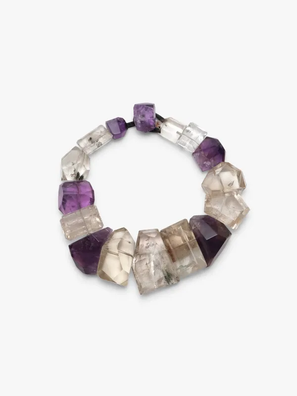 Necklace: amethyst, ruthilated quartz, mountain crystal sold by Monies