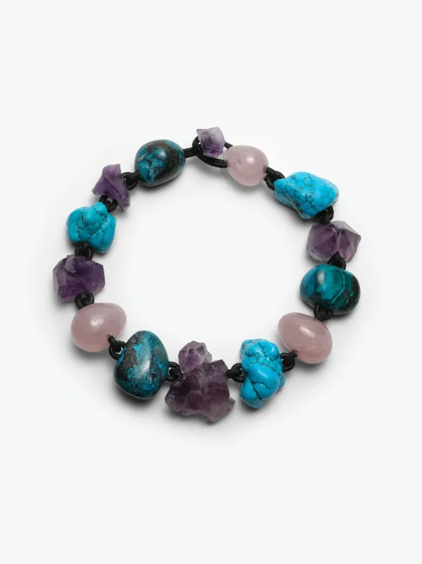 Necklace: turquoise, rose quartz, amethyst sold by Monies