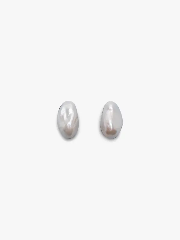 Ombrelle stud earrings: baroque pearl, bog oak sold by Monies