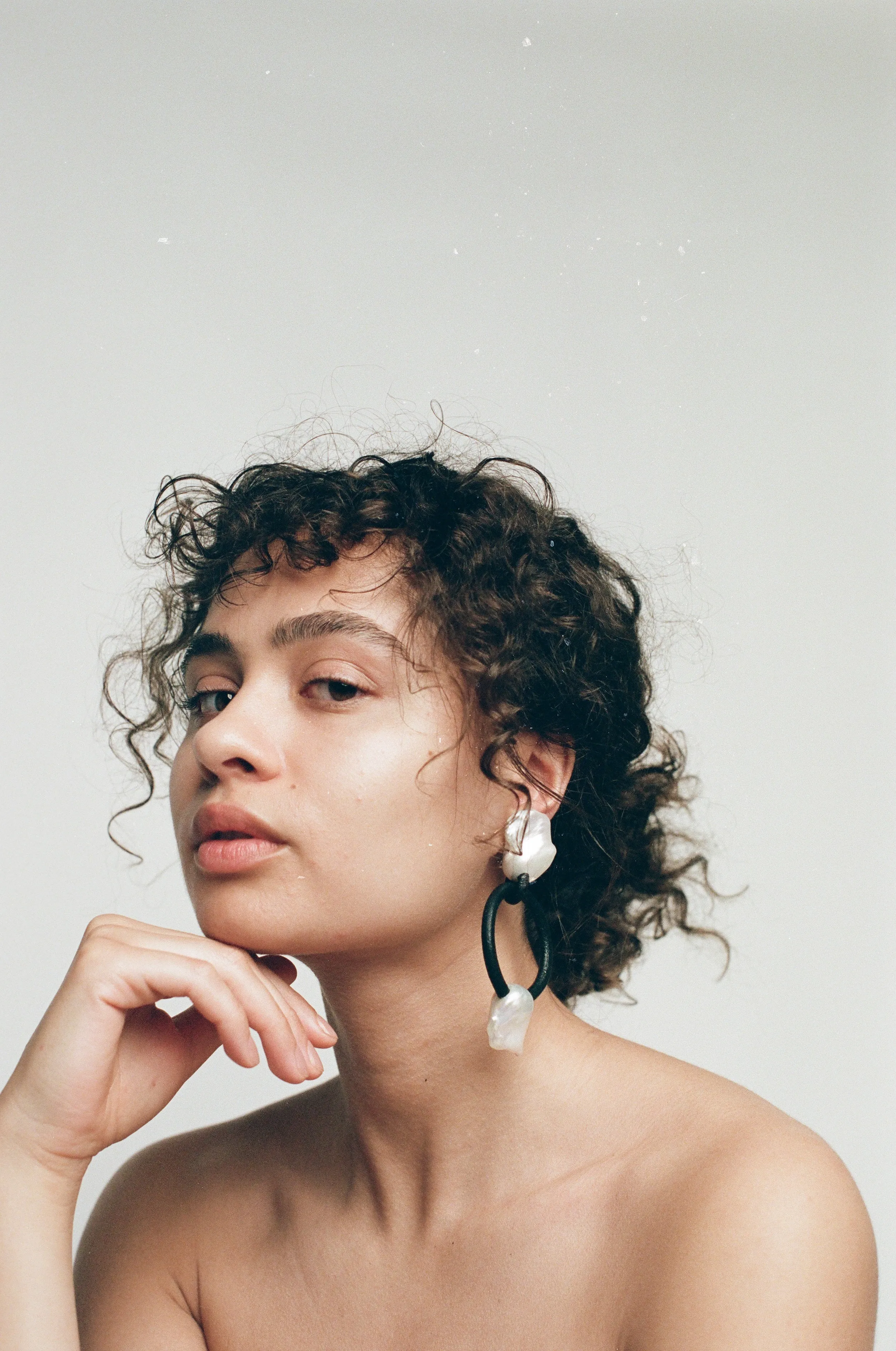 Roche earrings: baroque pearls, leather hoop sold by Monies product image thumbnail 4