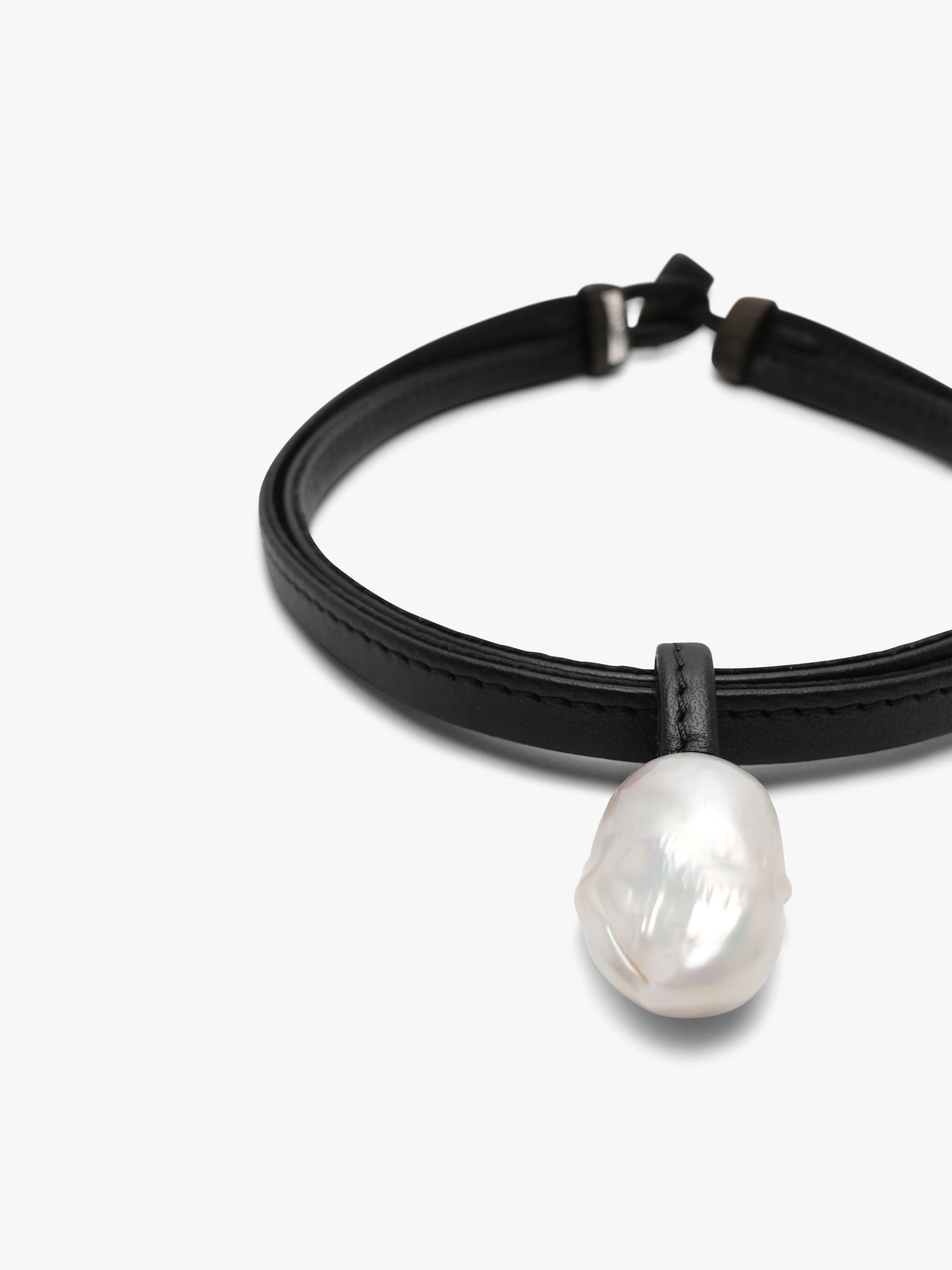 Charbon necklace: leather, baroque pearl sold by Monies product image thumbnail 3