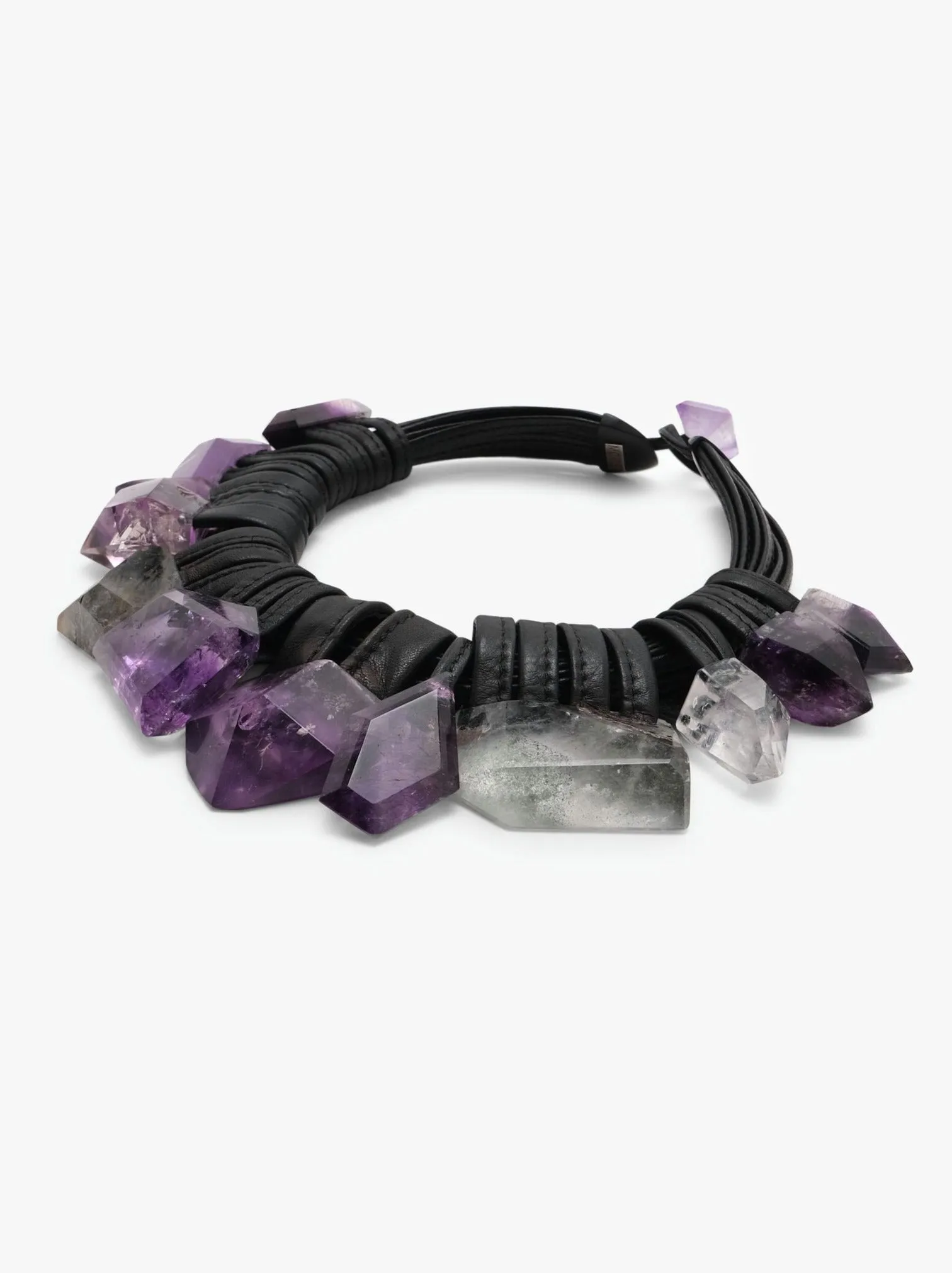 Necklace: leather, amethyst, rutilated quartz sold by Monies product image thumbnail 3