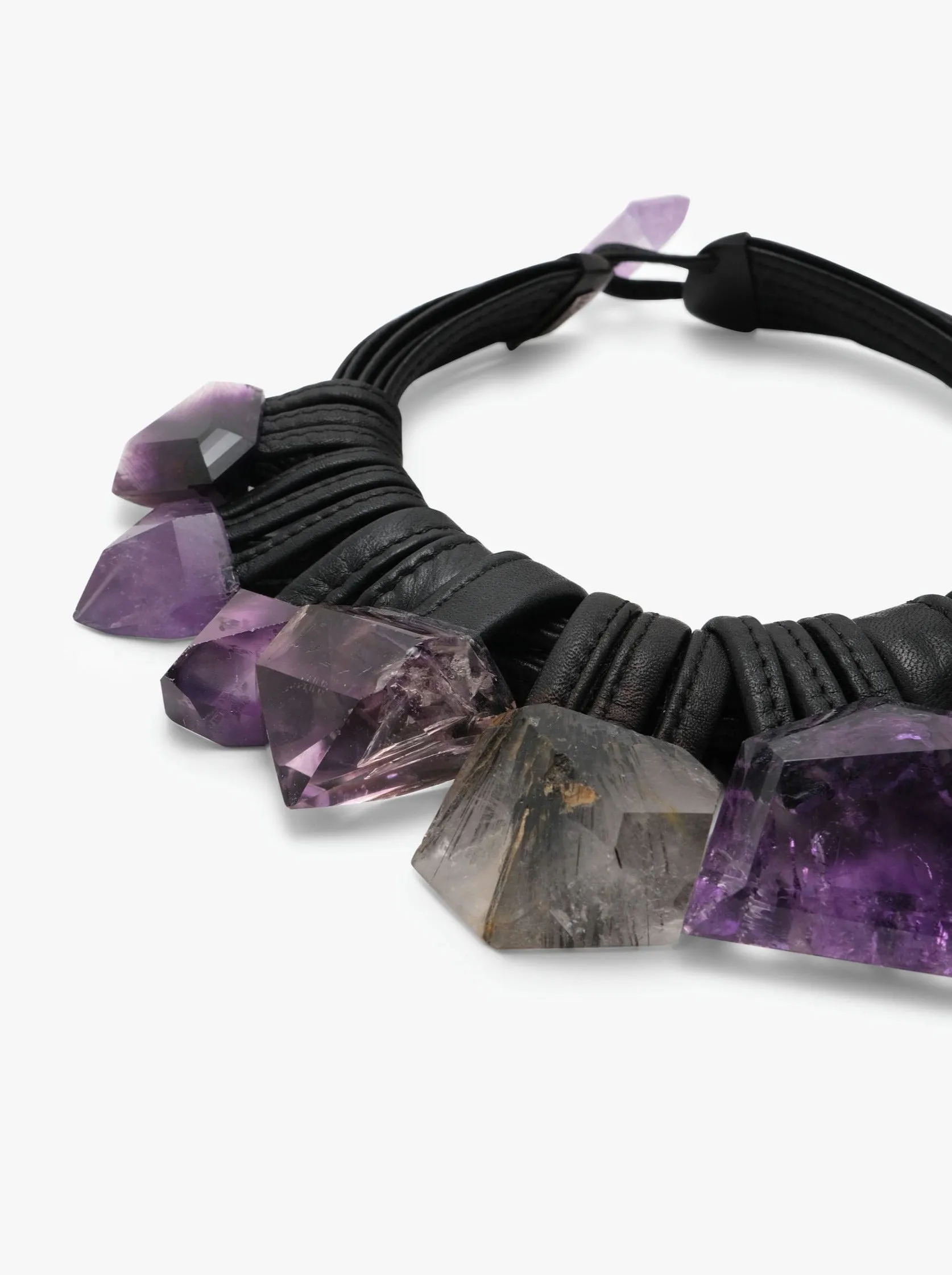 Necklace: leather, amethyst, rutilated quartz sold by Monies product image thumbnail 2