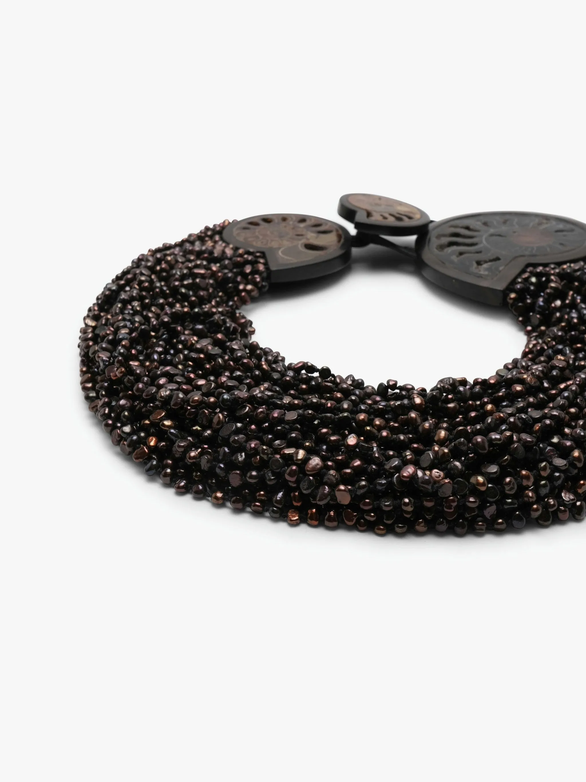 Necklace: amonite, ebony, pearls, leather sold by Monies product image thumbnail 3