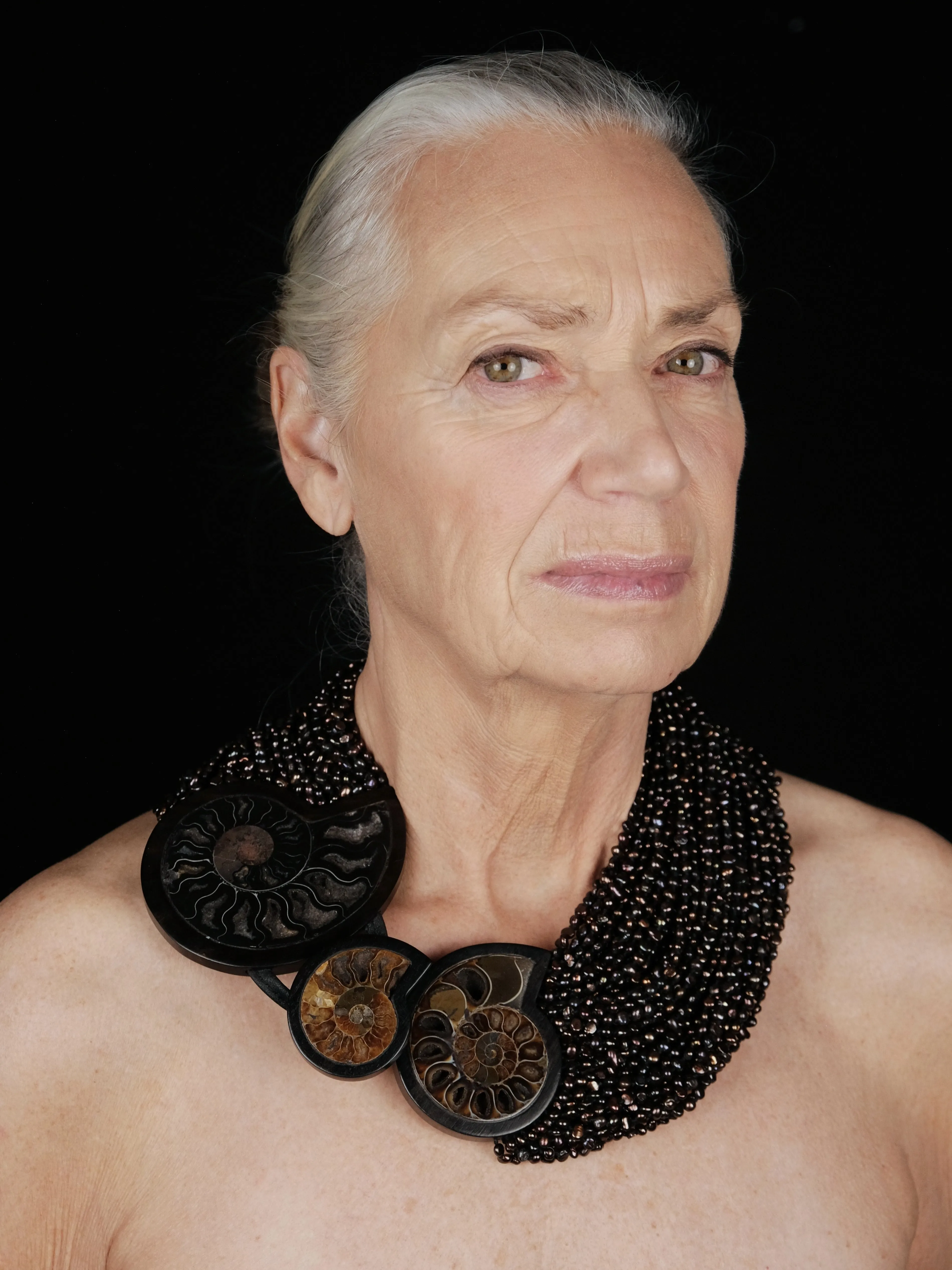 Necklace: amonite, ebony, pearls, leather sold by Monies product image thumbnail 2