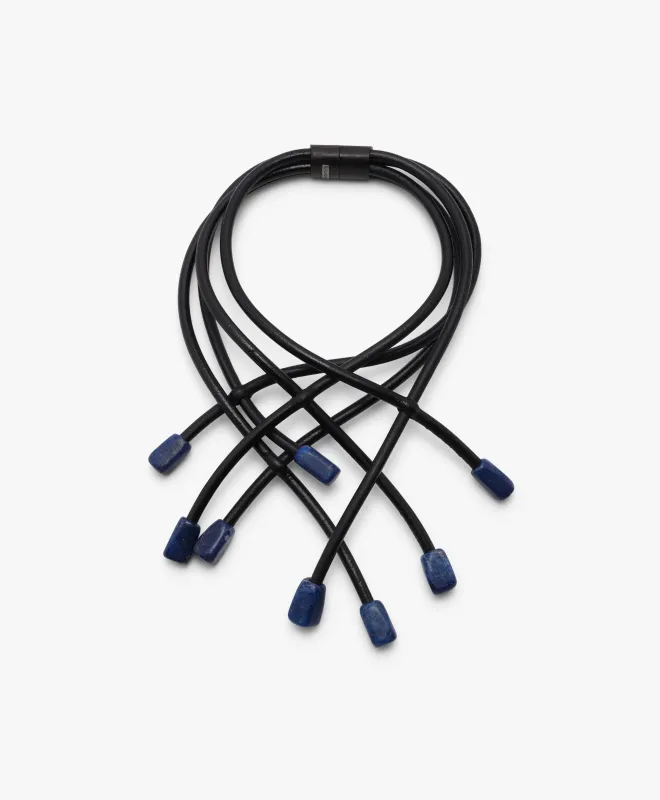 Necklace: lapis lazuli, leather, ebony sold by Monies
