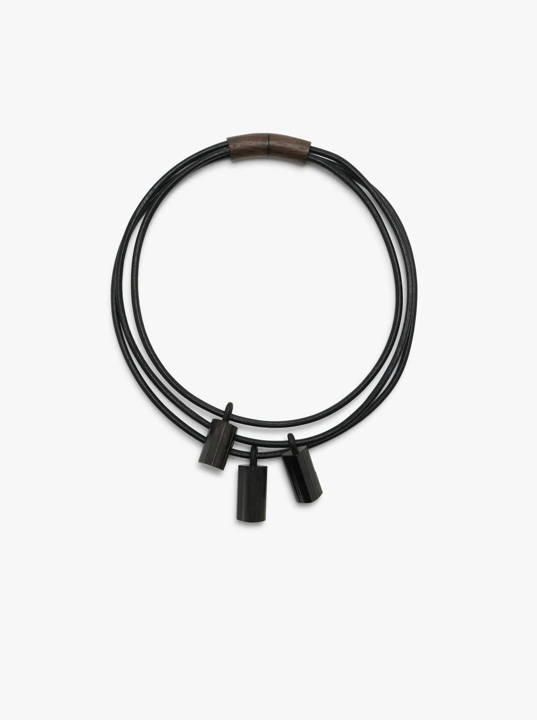 Mint necklace: leather, bog oak, tourmaline sold by Monies