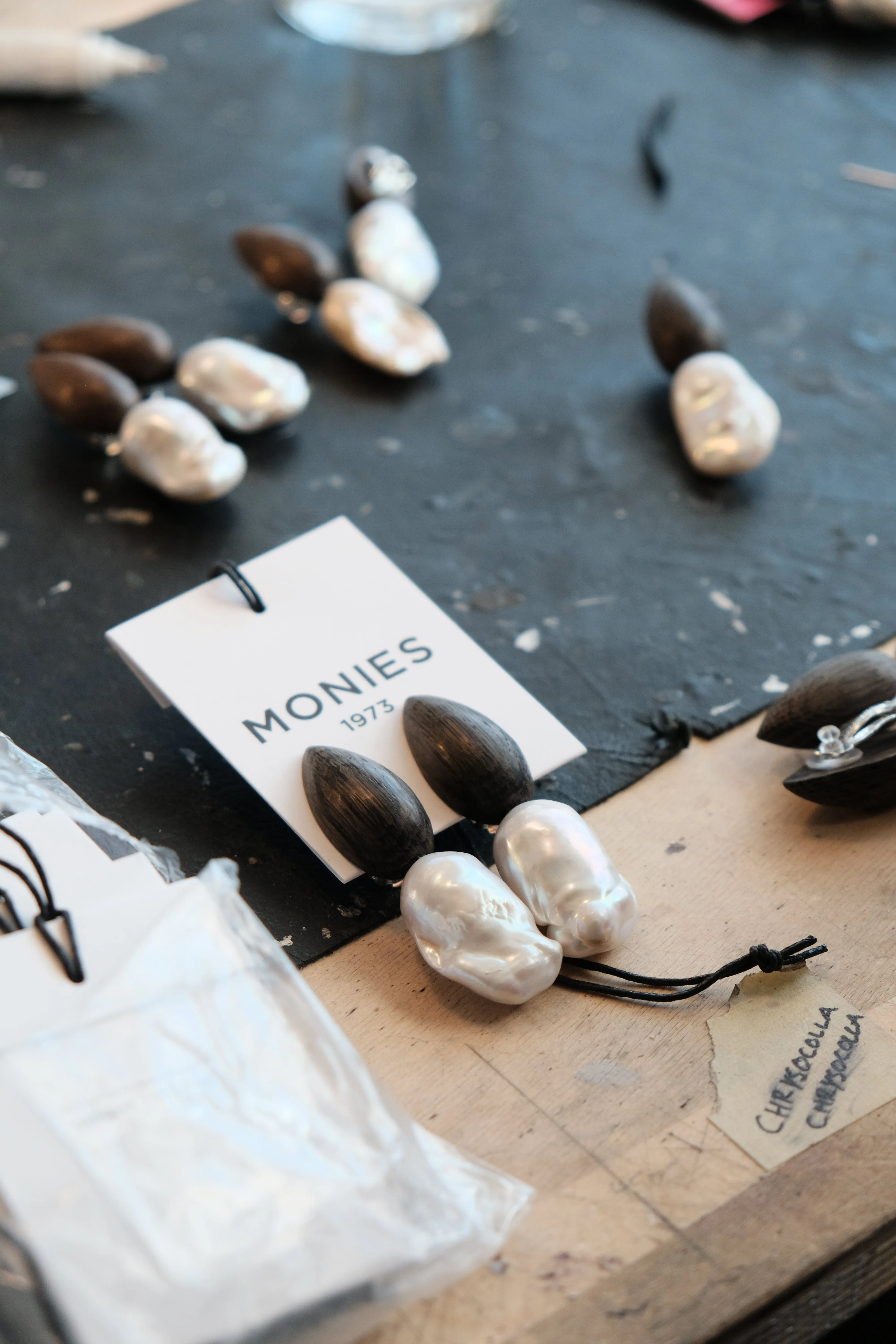 Orage earrings: baroque pearl, bog oak sold by Monies product image thumbnail 5