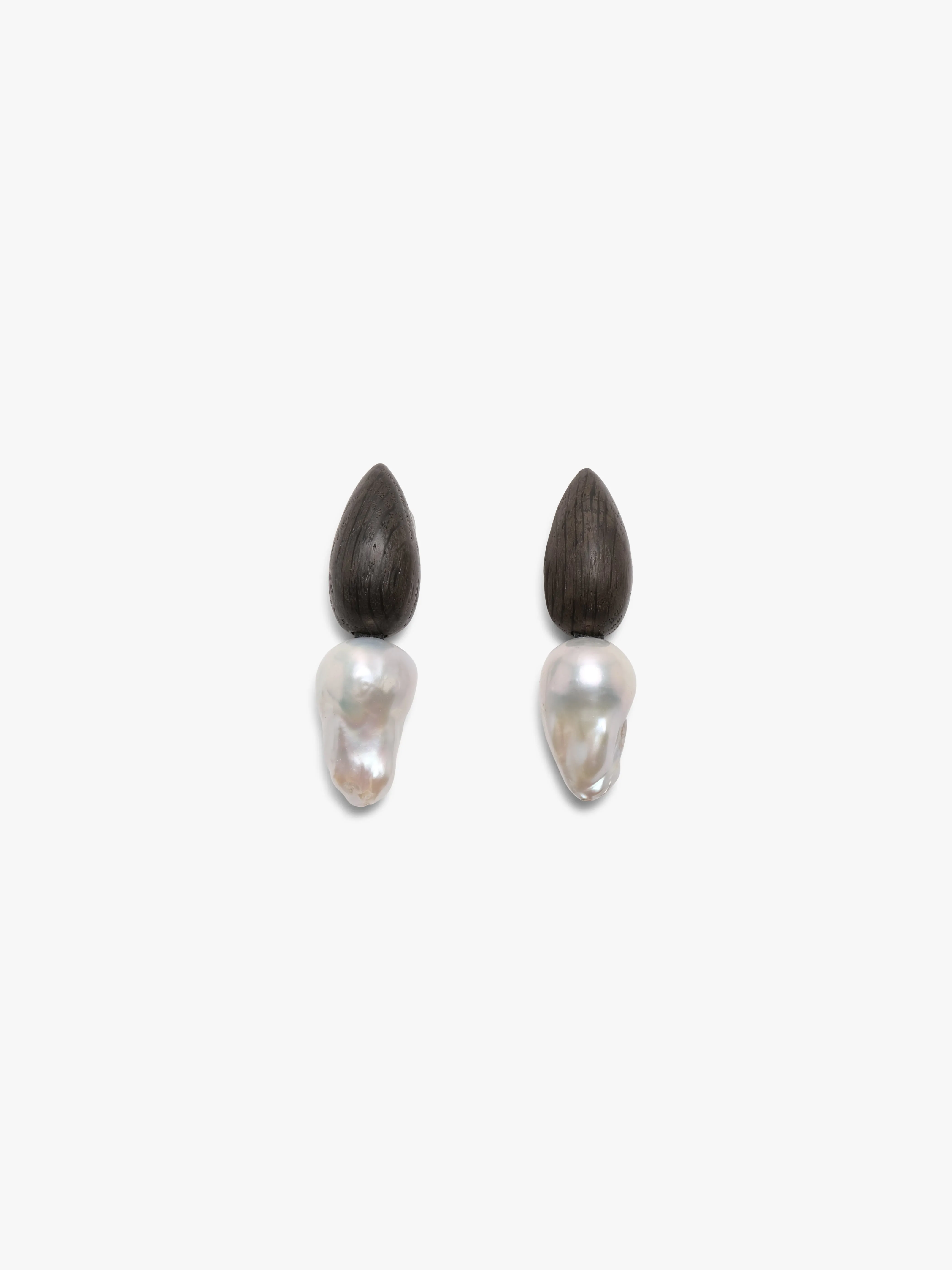 Orage earrings: baroque pearl, bog oak sold by Monies