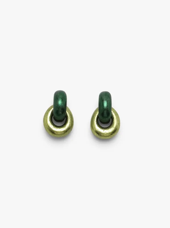 Astra earclips: green foil, acacia sold by Monies