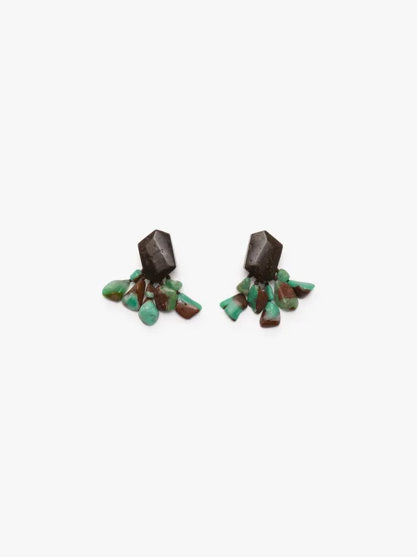 Earrings: bog oak, chrysoprase sold by Monies
