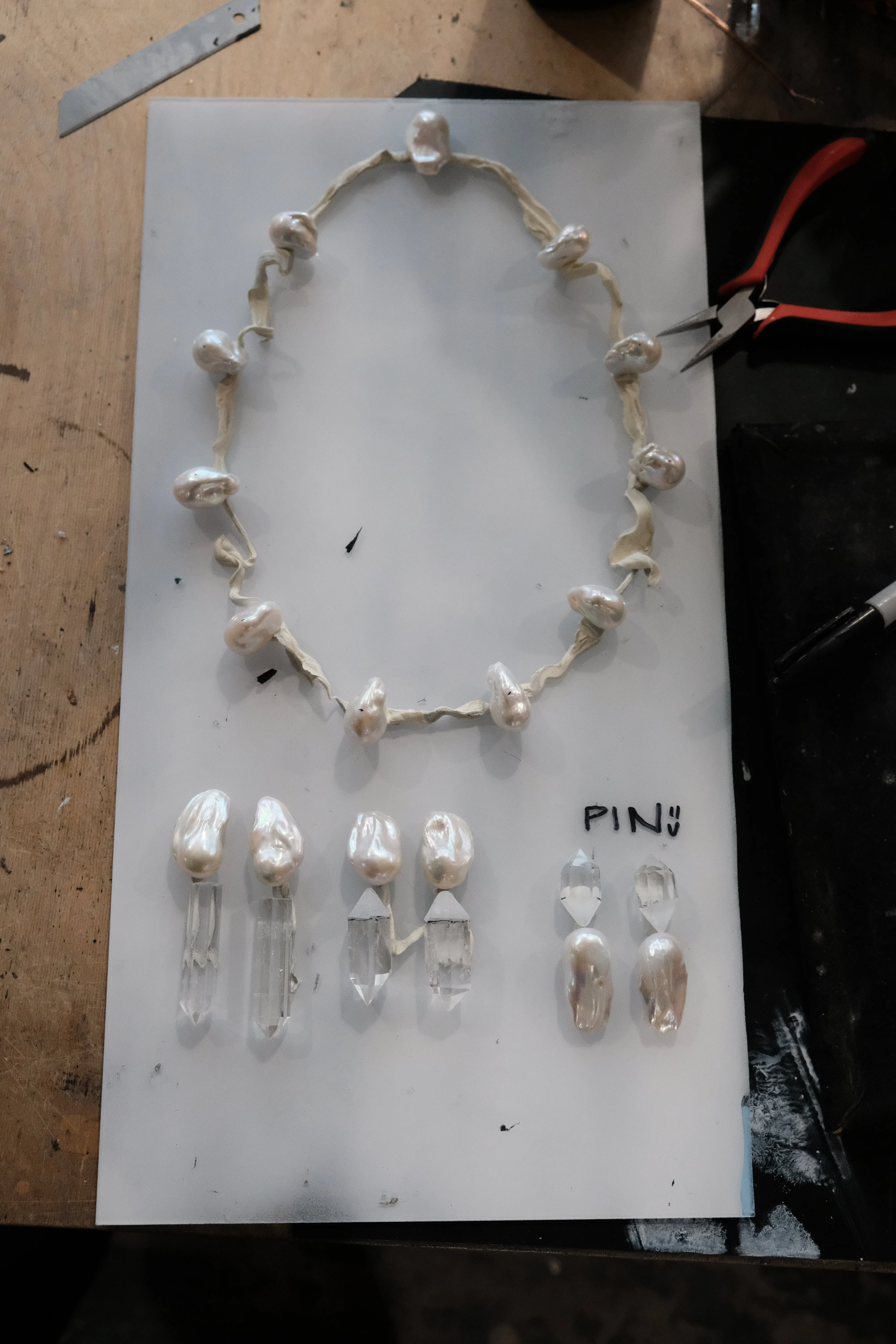 Earrings: mountain crystal, baroque pearls sold by Monies product image thumbnail 2