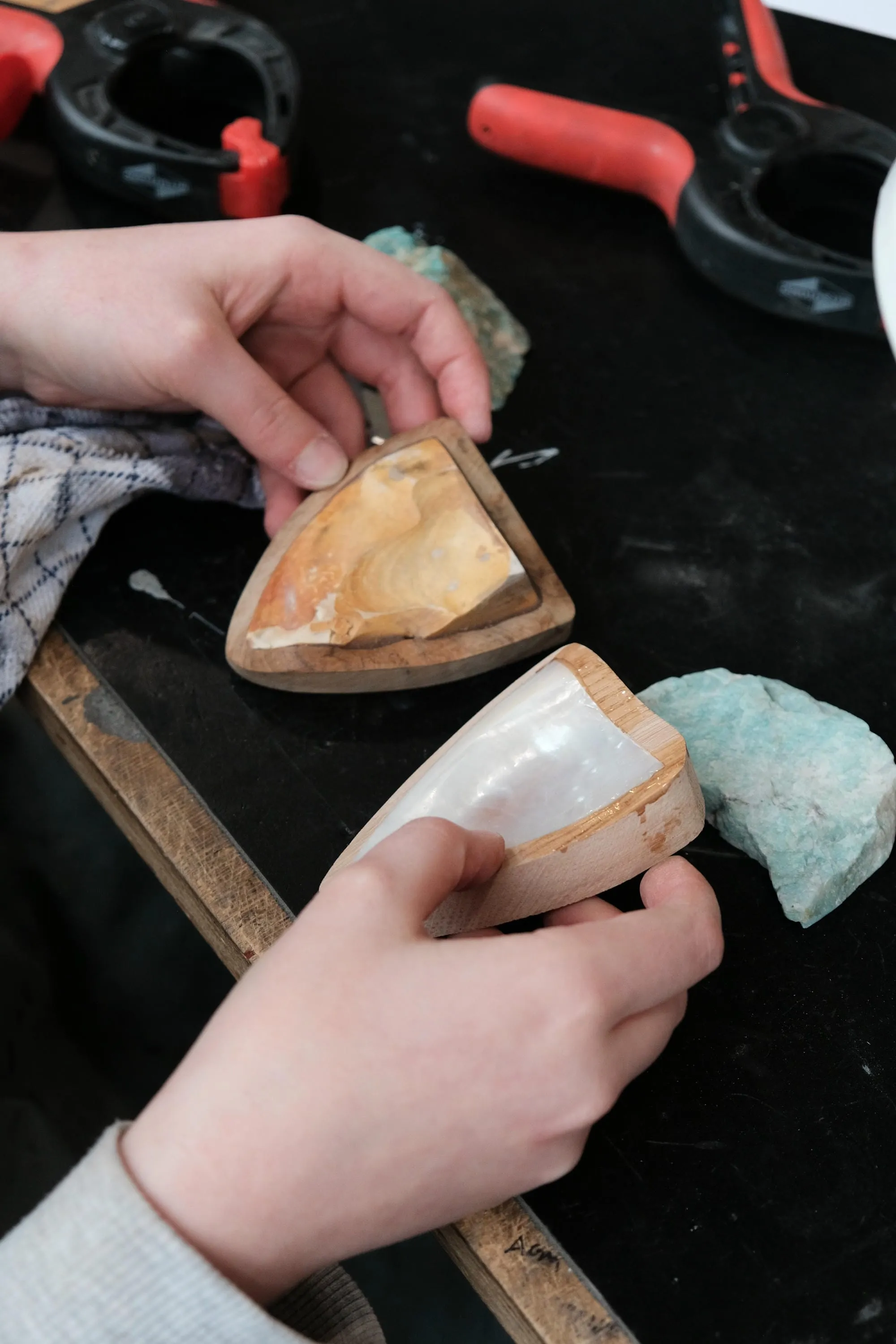 Pendant: mother of pearl, amazonite, oak sold by Monies product image thumbnail 2