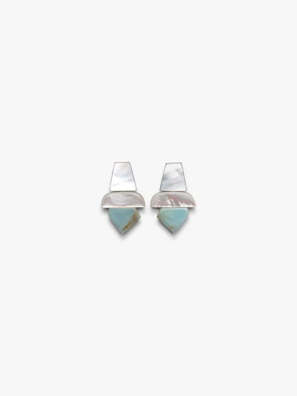 Earrings: chrysoprase, mother of pearl sold by Monies
