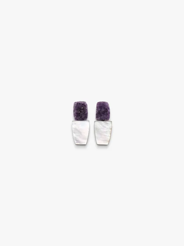 Earrings: amethyst, mother of pearl, amaranth made by Monies