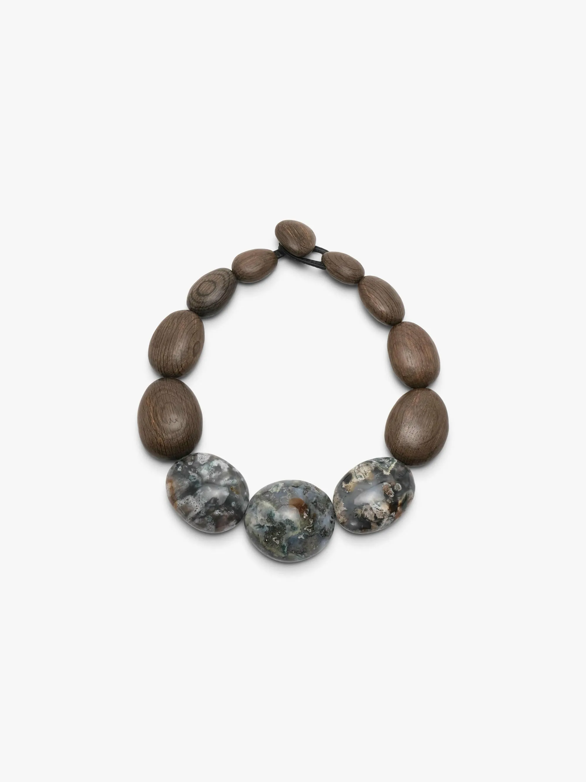 Necklace: ocean jasper, bog oak sold by Monies