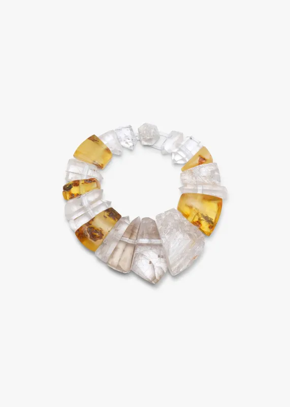 Necklace: amber, mountain crystal, quartz made by Monies
