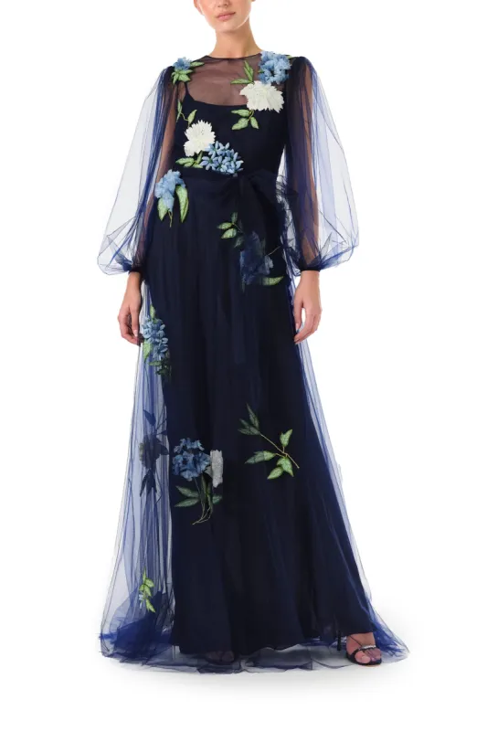 Puffed Sleeve Embroidered Tulle Gown sold by Monique Lhuillier