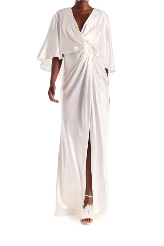 V-Neck Draped Capelet Sleeve Gown sold by Monique Lhuillier
