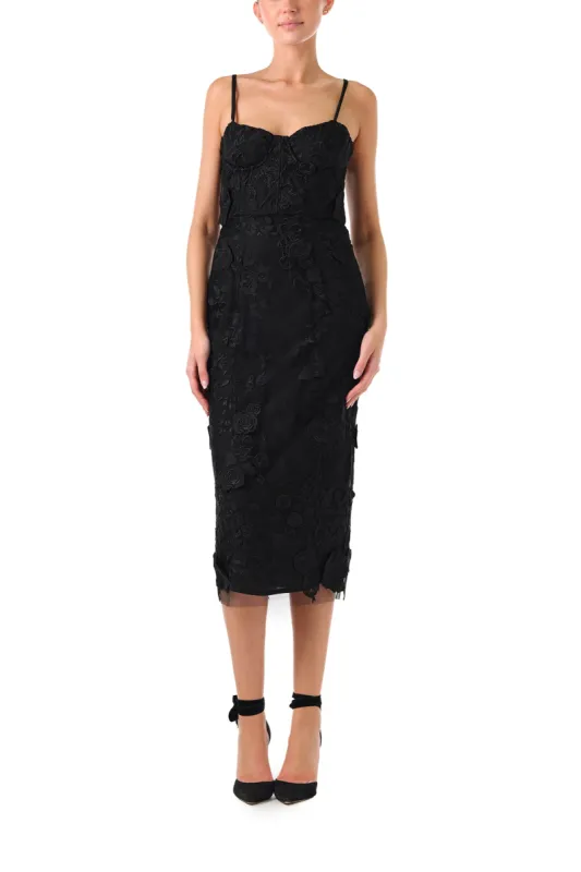 Corseted Lace Midi Dress sold by Monique Lhuillier