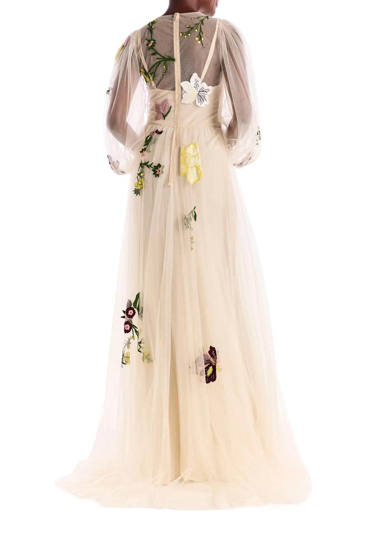 Jewel Neck Puffed Sleeve Embroidered Tulle Gown sold by Monique Lhuillier product image thumbnail 4