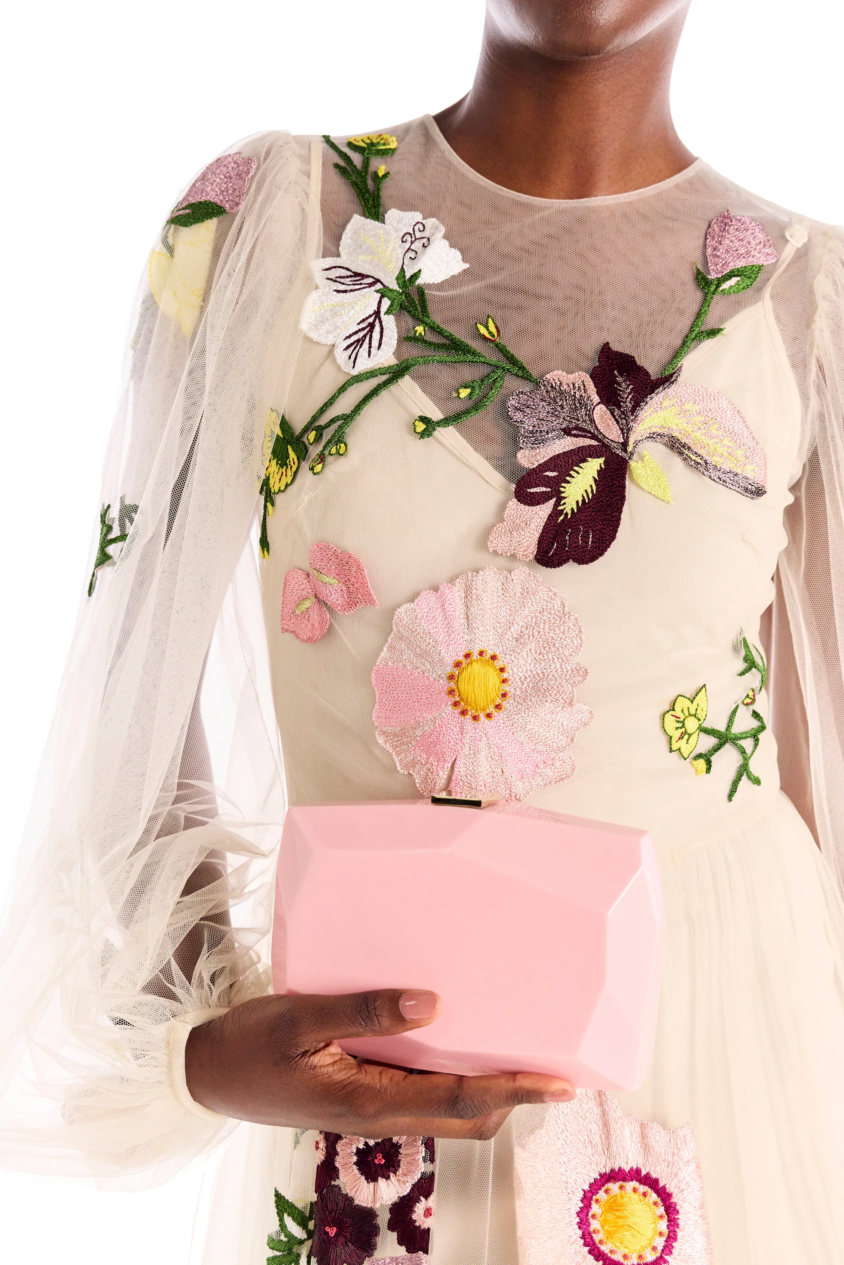 Jewel Neck Puffed Sleeve Embroidered Tulle Gown sold by Monique Lhuillier product image thumbnail 5