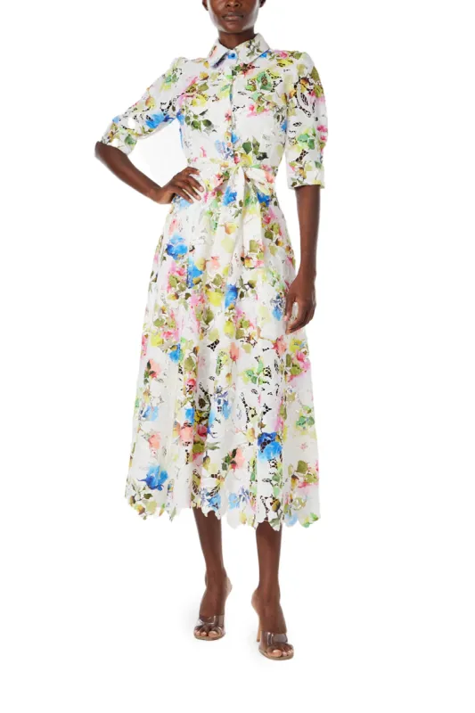 Printed Lace Shirt Dress made by Monique Lhuillier