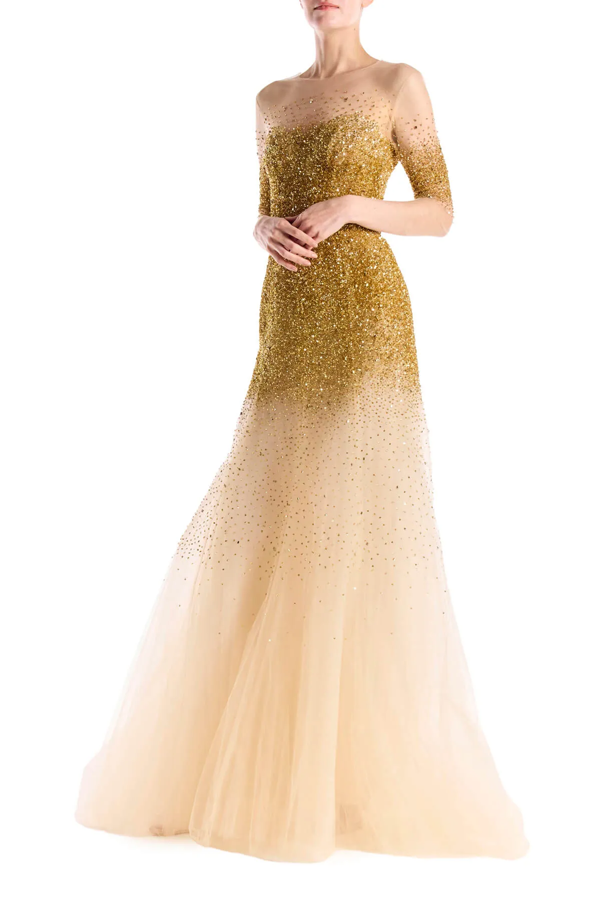 Gold Tulle Illusion Neckline Gown sold by Monique Lhuillier product image thumbnail 3