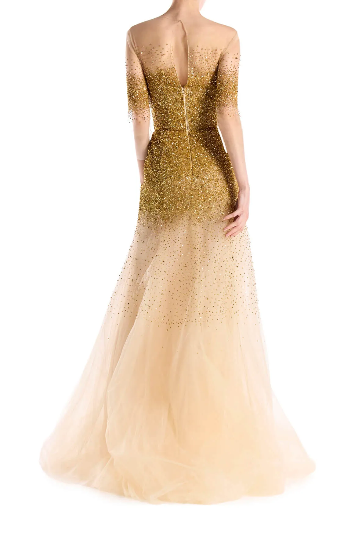 Gold Tulle Illusion Neckline Gown sold by Monique Lhuillier product image thumbnail 4