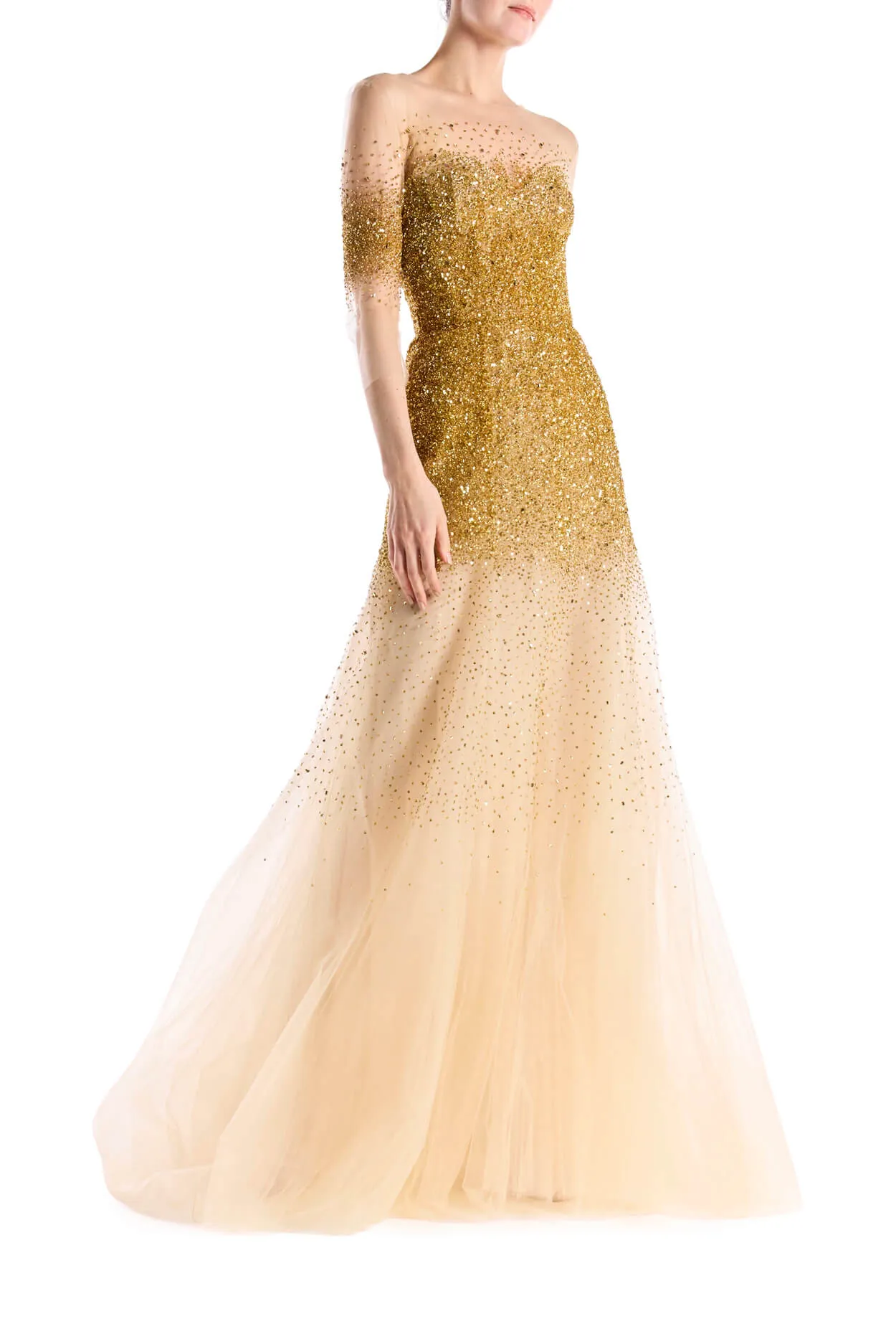 Gold Tulle Illusion Neckline Gown sold by Monique Lhuillier product image thumbnail 2