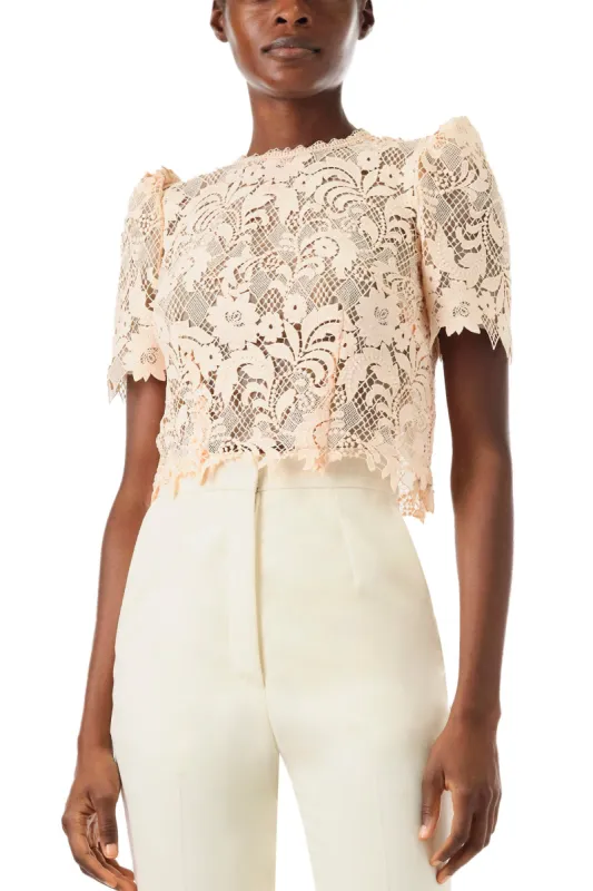 Blush Lace Short Sleeve Top sold by Monique Lhuillier
