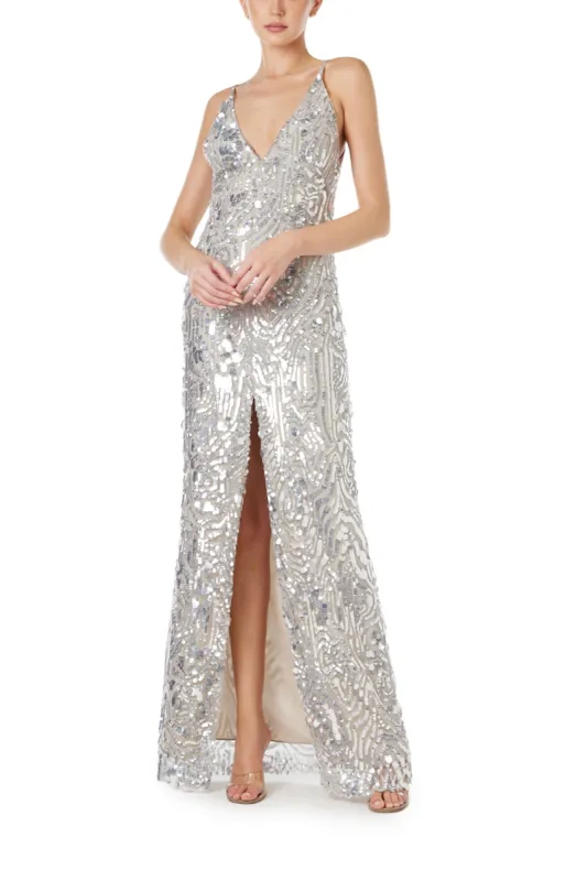 Silver Sequin Slip Gown sold by Monique Lhuillier