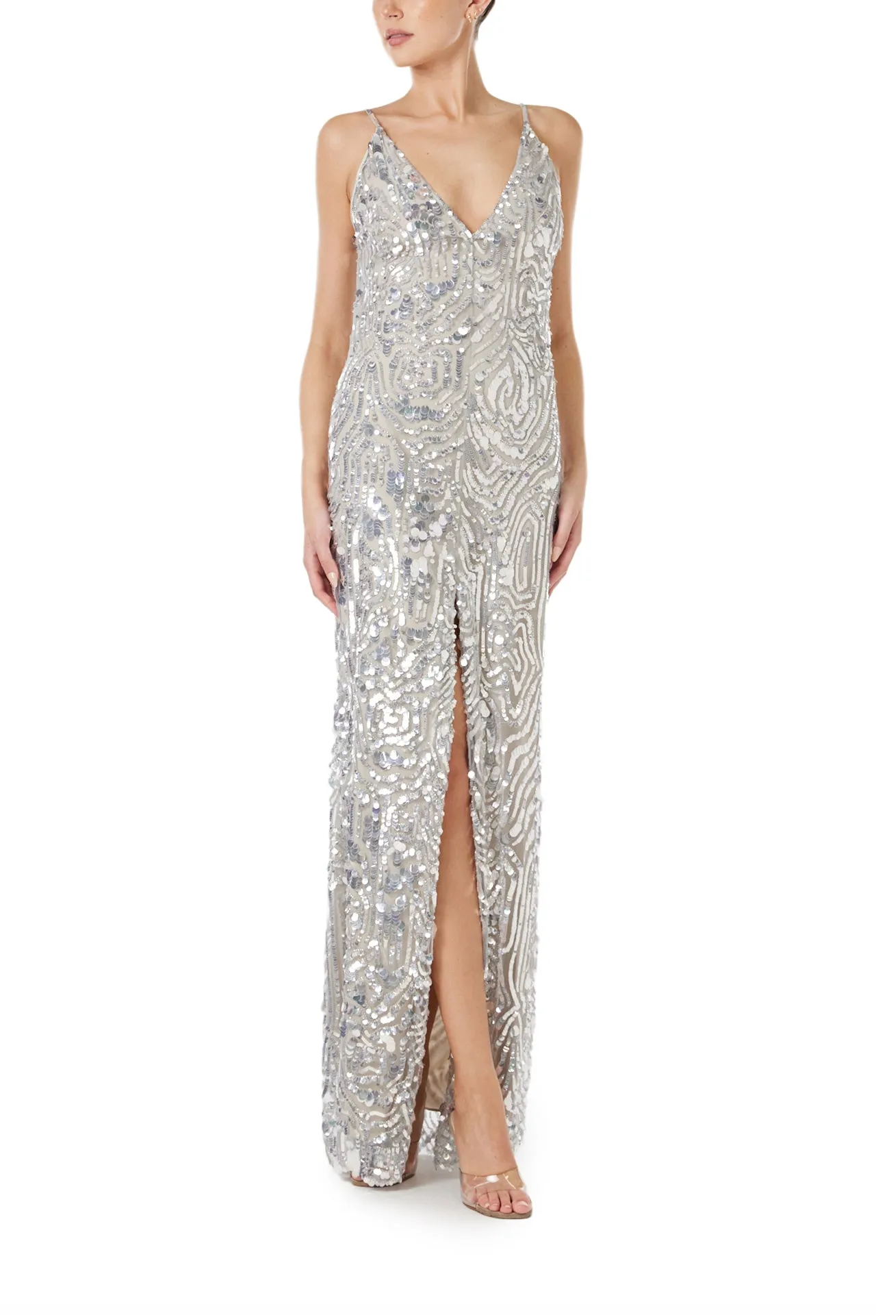 Silver Sequin Slip Gown sold by Monique Lhuillier product image thumbnail 2