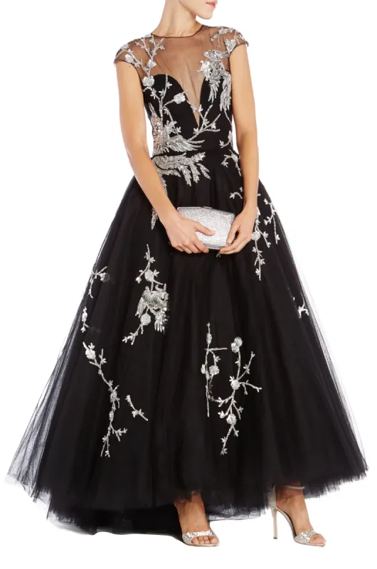 Embroidered High Low Gown made by Monique Lhuillier