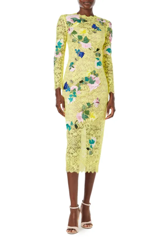 Long Sleeve Embroidered Lace Dress sold by Monique Lhuillier