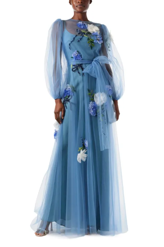 Long Sleeve Embroidered Tulle Gown sold by Monique Lhuillier