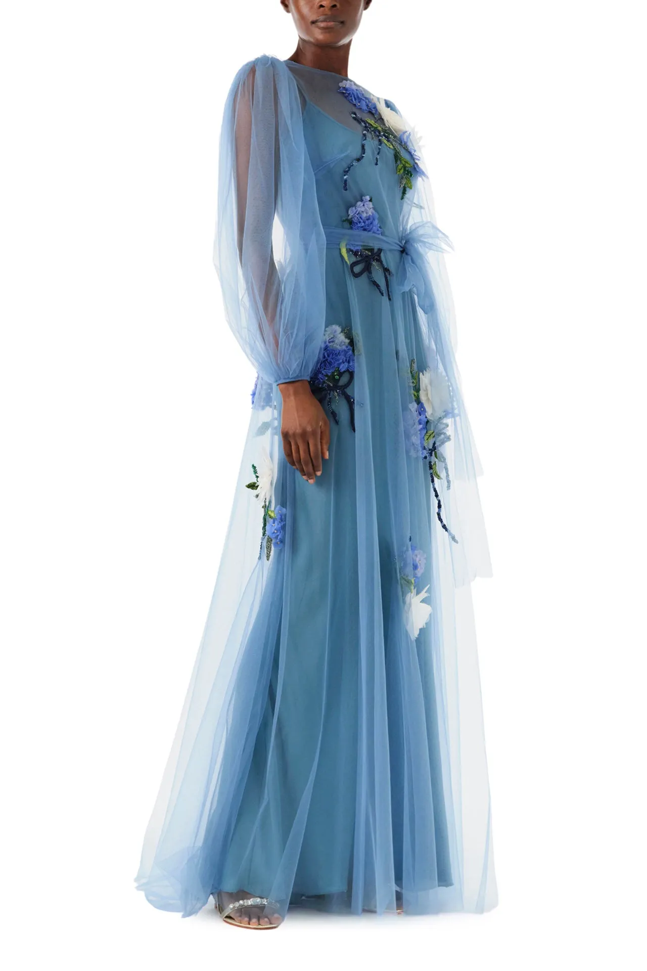Long Sleeve Embroidered Tulle Gown sold by Monique Lhuillier product image thumbnail 3