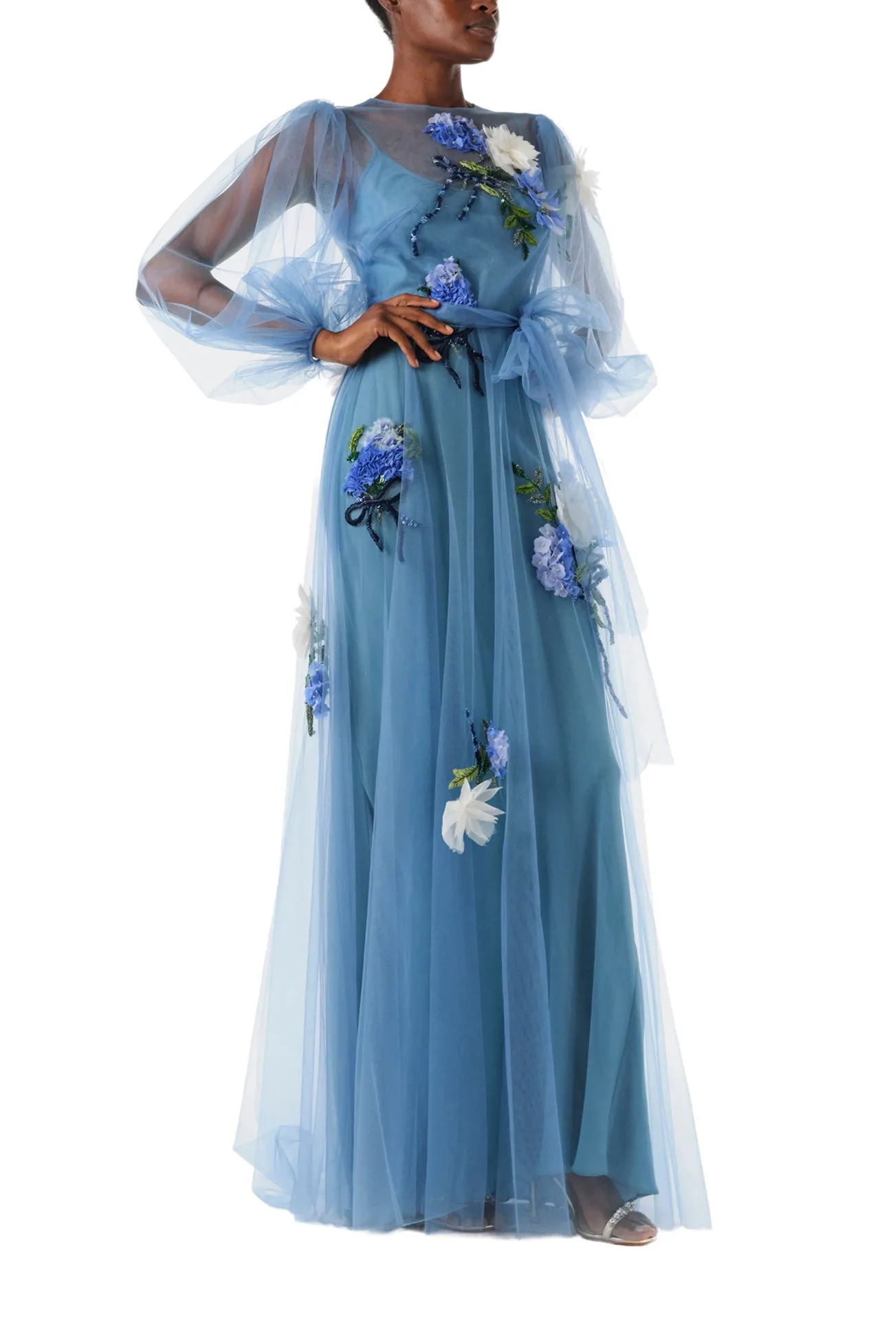 Long Sleeve Embroidered Tulle Gown sold by Monique Lhuillier product image thumbnail 5